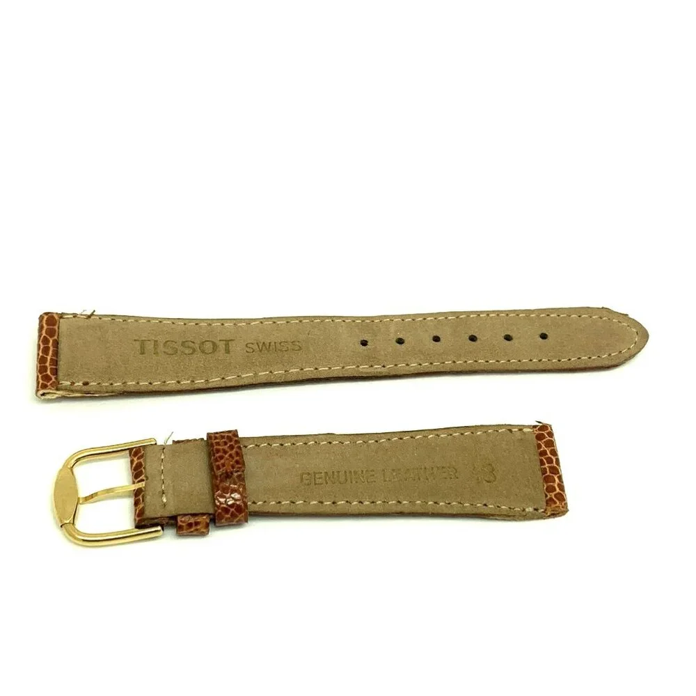 Tissot Watch Replacement Band Brown Leather 17mm Lug Strap Gold Steel Buckle